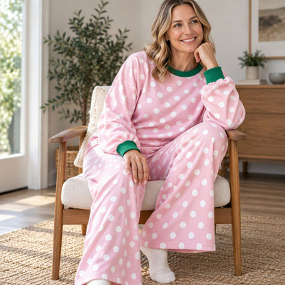 Damen Punktepullover & Weites Bein Hosen Set