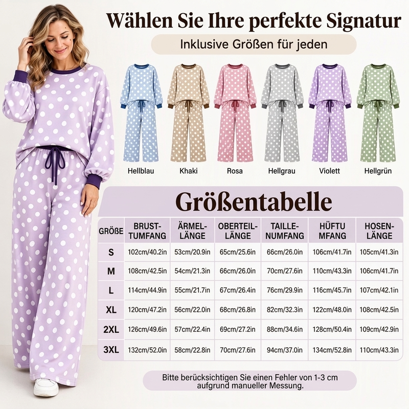 Damen Punktepullover & Weites Bein Hosen Set