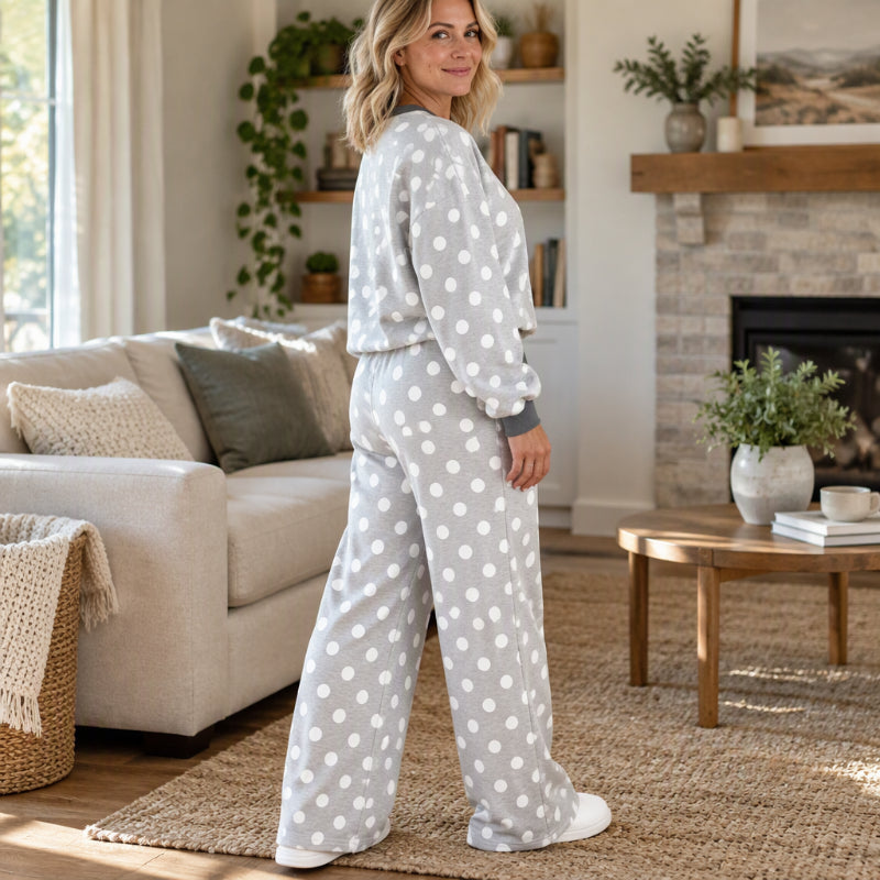 Damen Punktepullover & Weites Bein Hosen Set