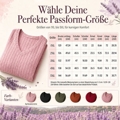 📢🎉50%Rabatt!!!🛍️✨Damen Übergrößen V-Ausschnitt Langarm Geripptes Gebürstetes T-Shirt Locker Sitzendes Einfarbiges Pullover-Oberteil