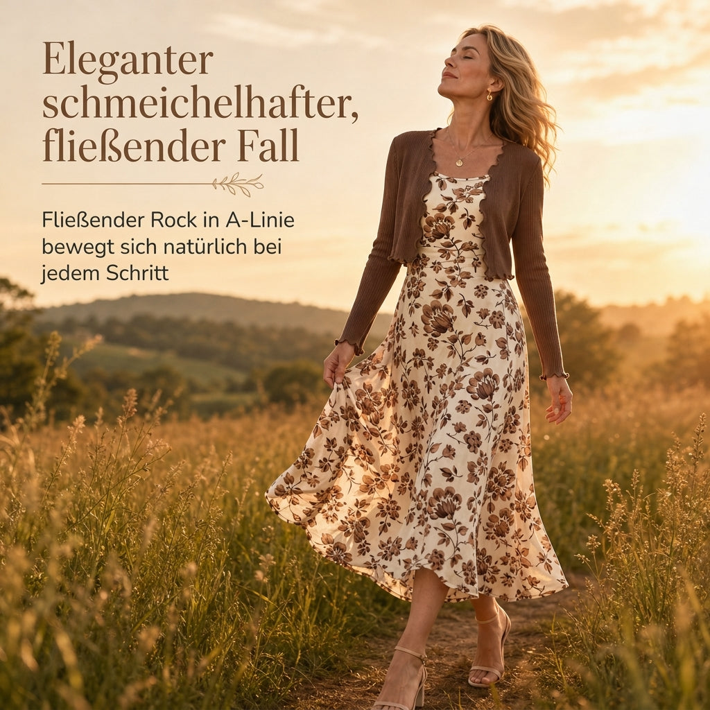 📢🎉50%Rabatt!!!🛍️✨2-teiliges Set: Damen Vintage-Blumen-Trägerkleid und kurz geschnittene Rippstrick-Strickjacke