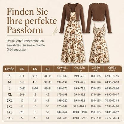 📢🎉50%Rabatt!!!🛍️✨2-teiliges Set: Damen Vintage-Blumen-Trägerkleid und kurz geschnittene Rippstrick-Strickjacke