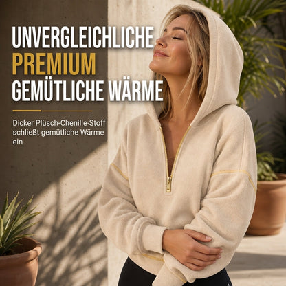 📢🎉50%Rabatt!!!🛍️✨Damen-Kurzformatiges Hoodie mit Reißverschluss und Kontrastbesatz, langärmelig,Sweatshirt für Herbst und Winter