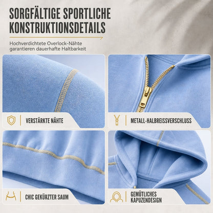 📢🎉50%Rabatt!!!🛍️✨Damen-Kurzformatiges Hoodie mit Reißverschluss und Kontrastbesatz, langärmelig,Sweatshirt für Herbst und Winter