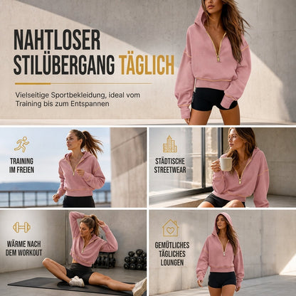📢🎉50%Rabatt!!!🛍️✨Damen-Kurzformatiges Hoodie mit Reißverschluss und Kontrastbesatz, langärmelig,Sweatshirt für Herbst und Winter
