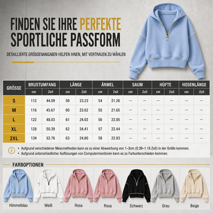 📢🎉50%Rabatt!!!🛍️✨Damen-Kurzformatiges Hoodie mit Reißverschluss und Kontrastbesatz, langärmelig,Sweatshirt für Herbst und Winter