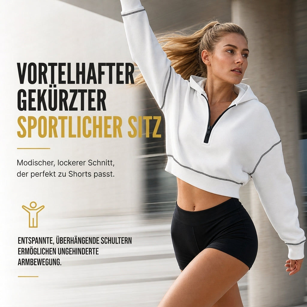 📢🎉50%Rabatt!!!🛍️✨Damen-Kurzformatiges Hoodie mit Reißverschluss und Kontrastbesatz, langärmelig,Sweatshirt für Herbst und Winter