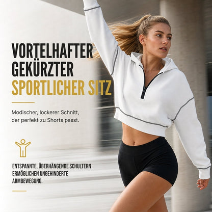 📢🎉50%Rabatt!!!🛍️✨Damen-Kurzformatiges Hoodie mit Reißverschluss und Kontrastbesatz, langärmelig,Sweatshirt für Herbst und Winter
