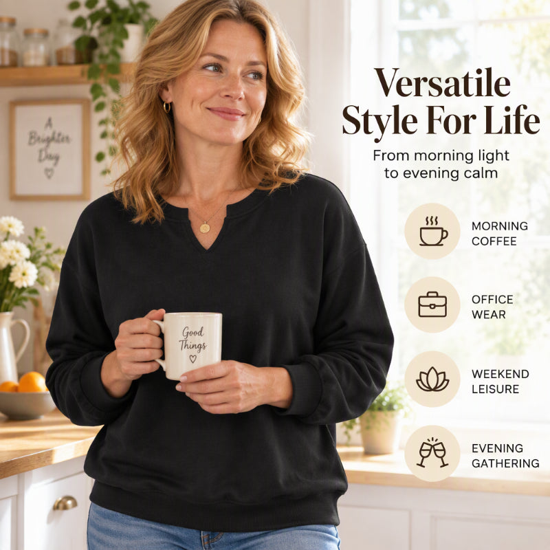 🔥 Nur heute 50 %! Lässiges Sweatshirt für Damen mit V-Ausschnitt und Schlitz