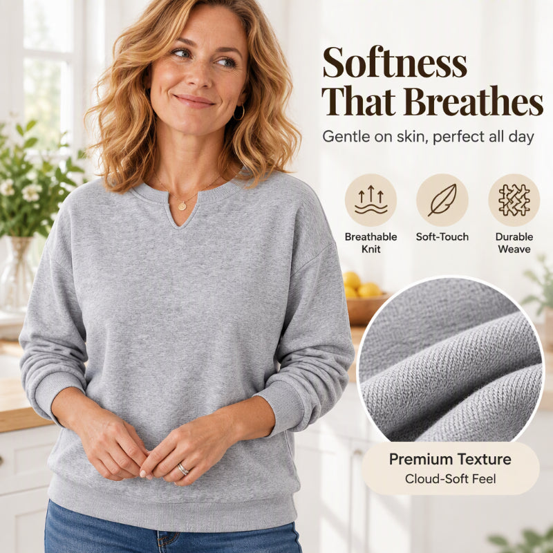 🔥 Nur heute 50 %! Lässiges Sweatshirt für Damen mit V-Ausschnitt und Schlitz