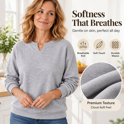 🔥 Nur heute 50 %! Lässiges Sweatshirt für Damen mit V-Ausschnitt und Schlitz