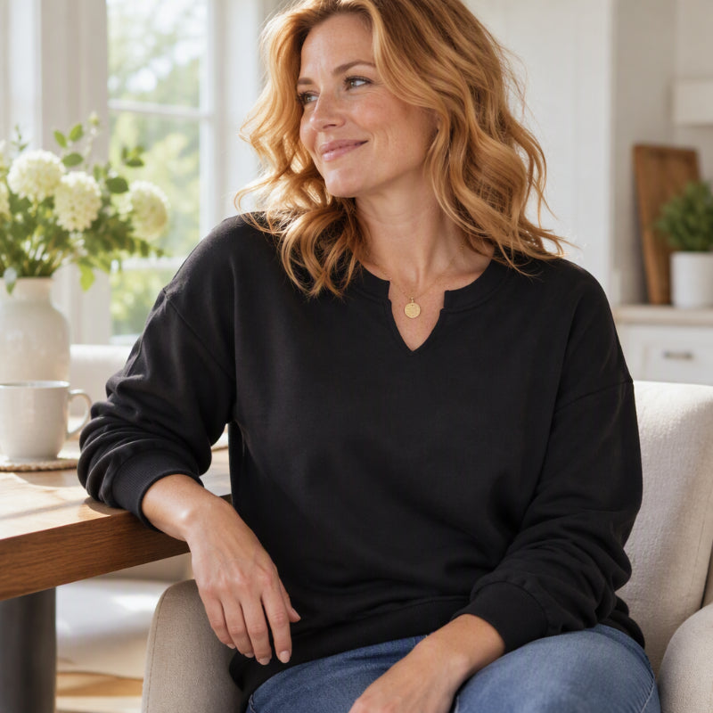 🔥 Nur heute 50 %! Lässiges Sweatshirt für Damen mit V-Ausschnitt und Schlitz