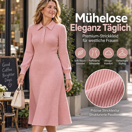 📢Tausende Kunden kaufen es!📢 Damen Strickkleid mit Reverskragen und Rippstrick