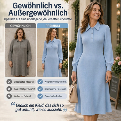 📢Tausende Kunden kaufen es!📢 Damen Strickkleid mit Reverskragen und Rippstrick