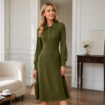📢Tausende Kunden kaufen es!📢 Damen Strickkleid mit Reverskragen und Rippstrick
