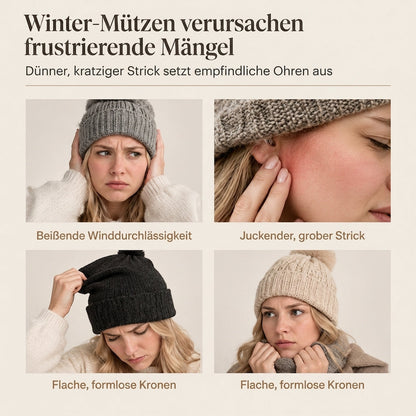 💥50% Rabatt! Nur heute!💥Flauschige Damen-Mütze aus Kunstpelz mit süßen Bärenohren, warme Pullover-Mütze für kalte Wintertage