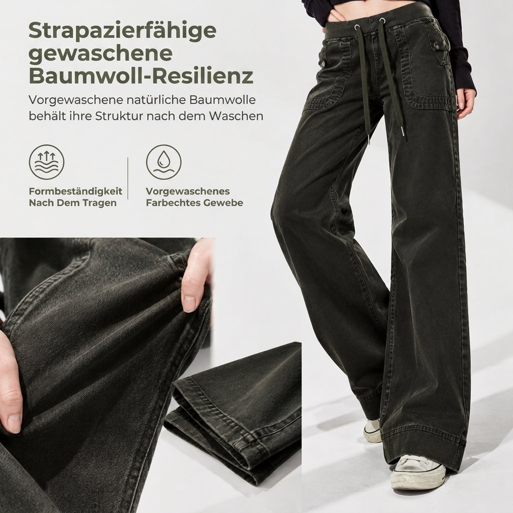 🥳Alles im Sale! Schnell sein!🥳American Vintage Low Rise Slight Flare Jeans mit geripptem Patchwork-Kordelzugbund und distressed Taschen