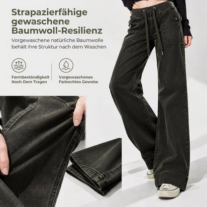 🥳Alles im Sale! Schnell sein!🥳American Vintage Low Rise Slight Flare Jeans mit geripptem Patchwork-Kordelzugbund und distressed Taschen