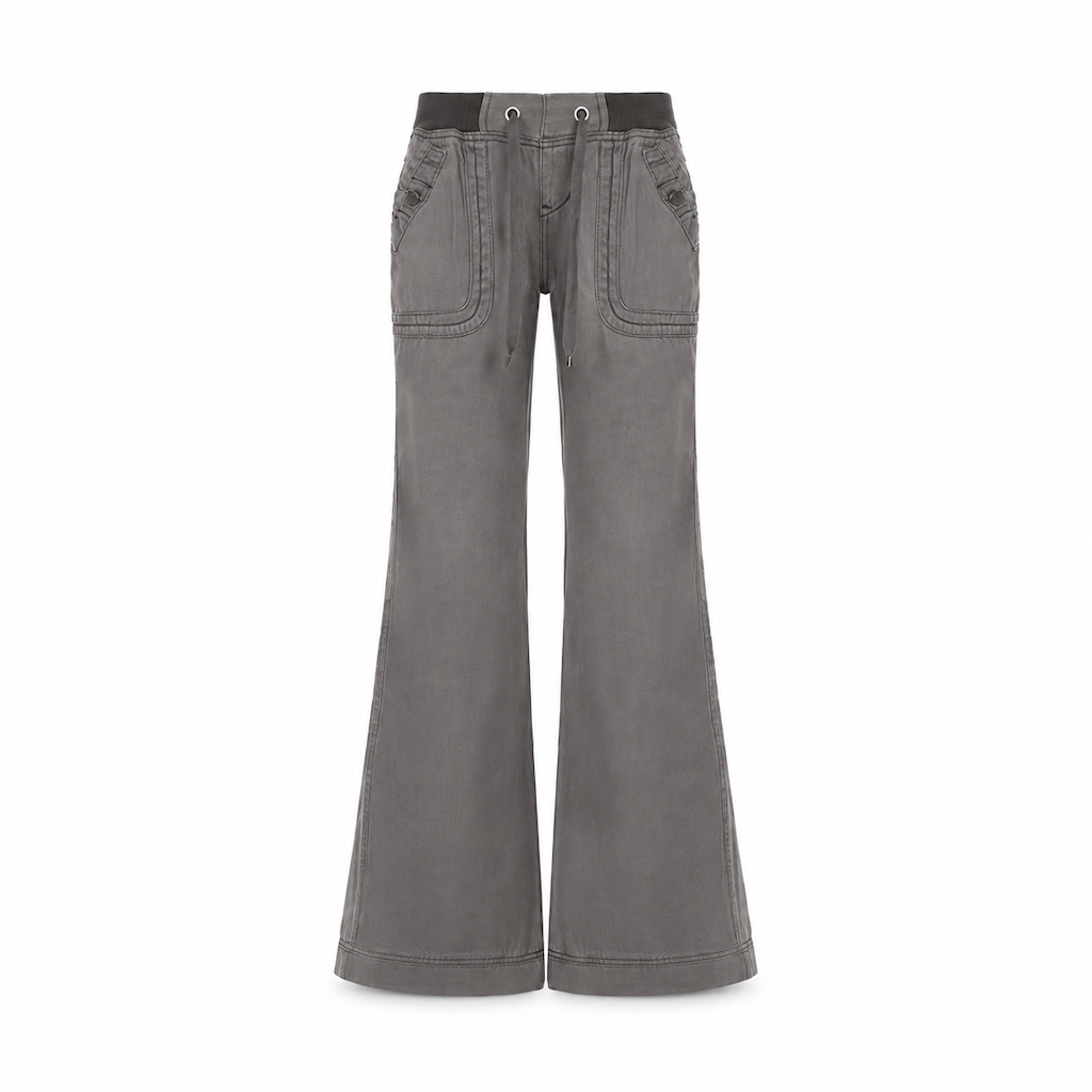 🥳Alles im Sale! Schnell sein!🥳American Vintage Low Rise Slight Flare Jeans mit geripptem Patchwork-Kordelzugbund und distressed Taschen