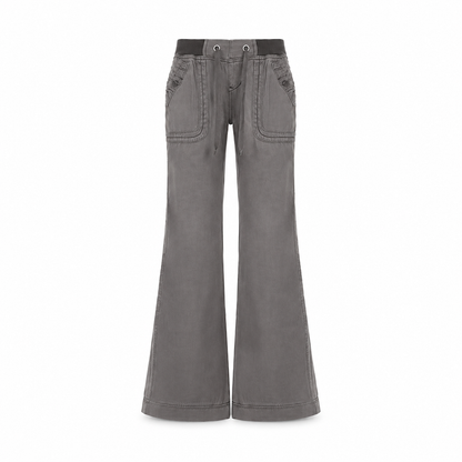🥳Alles im Sale! Schnell sein!🥳American Vintage Low Rise Slight Flare Jeans mit geripptem Patchwork-Kordelzugbund und distressed Taschen