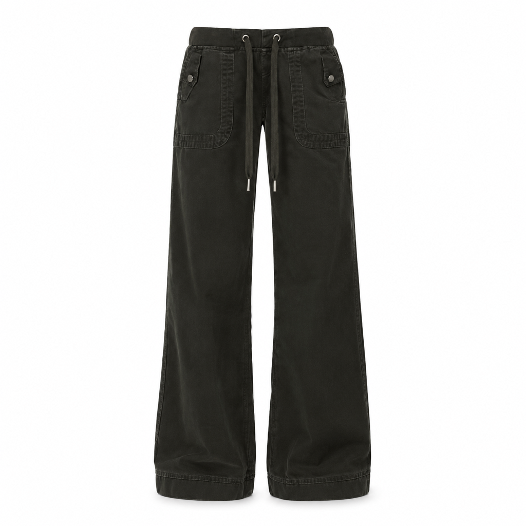 🥳Alles im Sale! Schnell sein!🥳American Vintage Low Rise Slight Flare Jeans mit geripptem Patchwork-Kordelzugbund und distressed Taschen