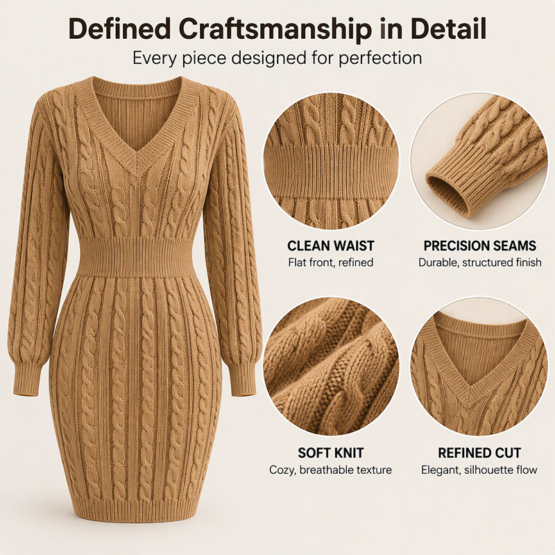 🔥Heiß begehrt! Jetzt sichern!🔥Elegantes Damen-Strickkleid mit Zopfmuster und figurbetontem Schnitt