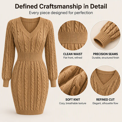 🔥Heiß begehrt! Jetzt sichern!🔥Elegantes Damen-Strickkleid mit Zopfmuster und figurbetontem Schnitt