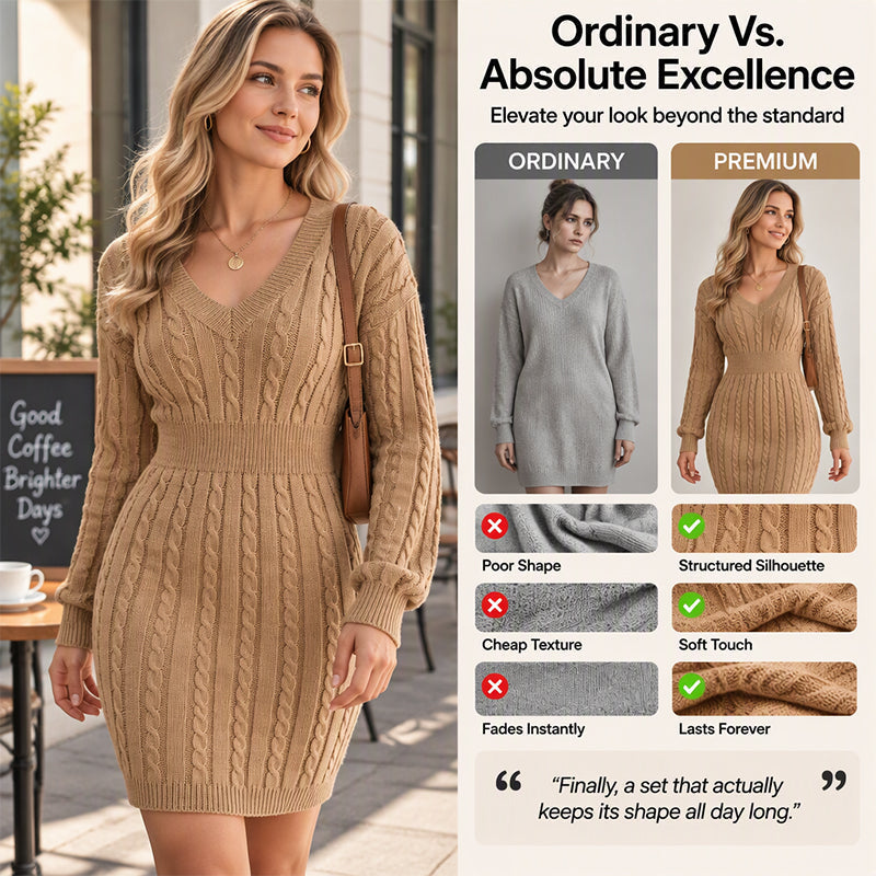 🔥Heiß begehrt! Jetzt sichern!🔥Elegantes Damen-Strickkleid mit Zopfmuster und figurbetontem Schnitt
