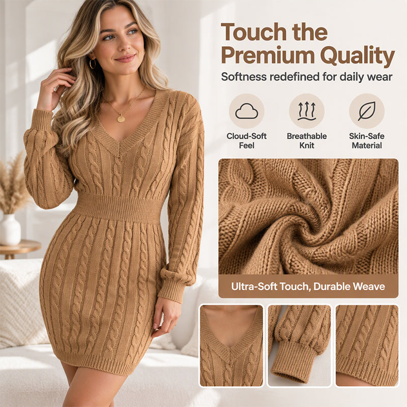 🔥Heiß begehrt! Jetzt sichern!🔥Elegantes Damen-Strickkleid mit Zopfmuster und figurbetontem Schnitt