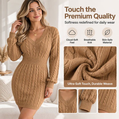 🔥Heiß begehrt! Jetzt sichern!🔥Elegantes Damen-Strickkleid mit Zopfmuster und figurbetontem Schnitt