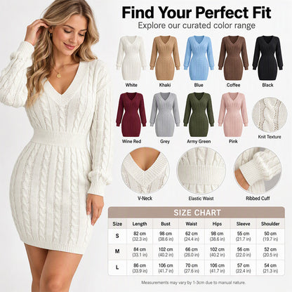 🔥Heiß begehrt! Jetzt sichern!🔥Elegantes Damen-Strickkleid mit Zopfmuster und figurbetontem Schnitt
