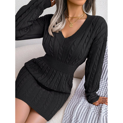🔥Heiß begehrt! Jetzt sichern!🔥Elegantes Damen-Strickkleid mit Zopfmuster und figurbetontem Schnitt
