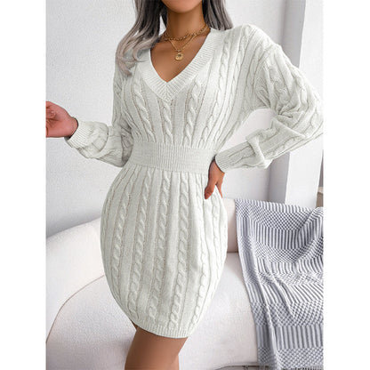 🔥Heiß begehrt! Jetzt sichern!🔥Elegantes Damen-Strickkleid mit Zopfmuster und figurbetontem Schnitt