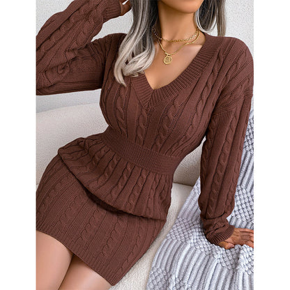 🔥Heiß begehrt! Jetzt sichern!🔥Elegantes Damen-Strickkleid mit Zopfmuster und figurbetontem Schnitt