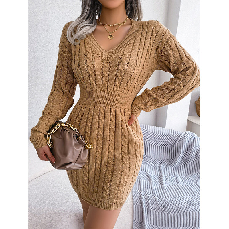 🔥Heiß begehrt! Jetzt sichern!🔥Elegantes Damen-Strickkleid mit Zopfmuster und figurbetontem Schnitt