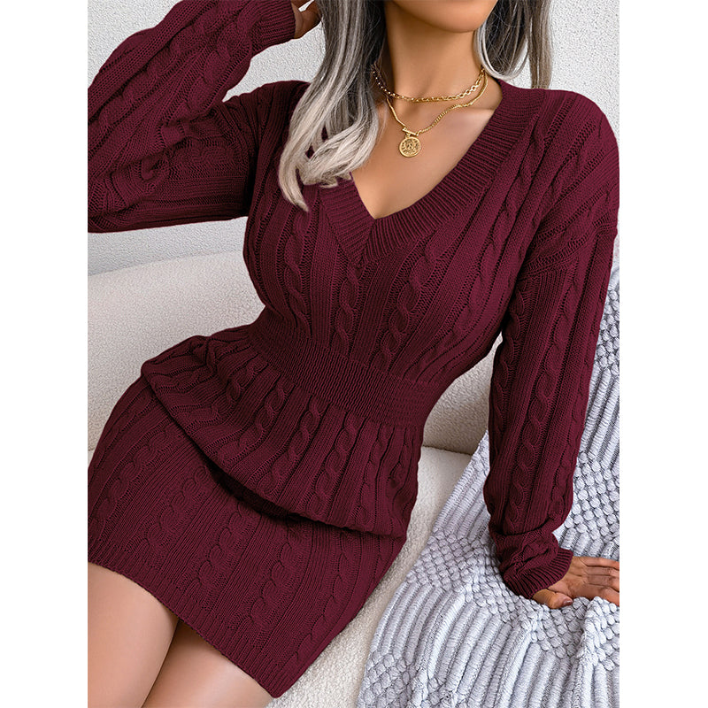 🔥Heiß begehrt! Jetzt sichern!🔥Elegantes Damen-Strickkleid mit Zopfmuster und figurbetontem Schnitt