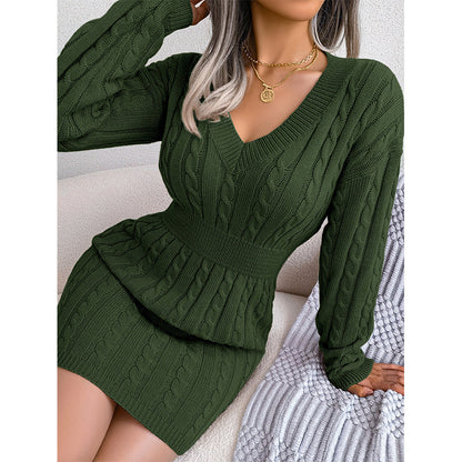 🔥Heiß begehrt! Jetzt sichern!🔥Elegantes Damen-Strickkleid mit Zopfmuster und figurbetontem Schnitt