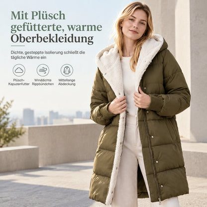 Einfarbiger, doppelseitiger, kapuze förmiger, langärmliger, schmal geschnittener Strickjacken Mantel