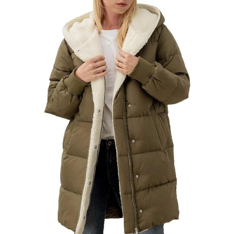 Einfarbiger, doppelseitiger, kapuze förmiger, langärmliger, schmal geschnittener Strickjacken Mantel