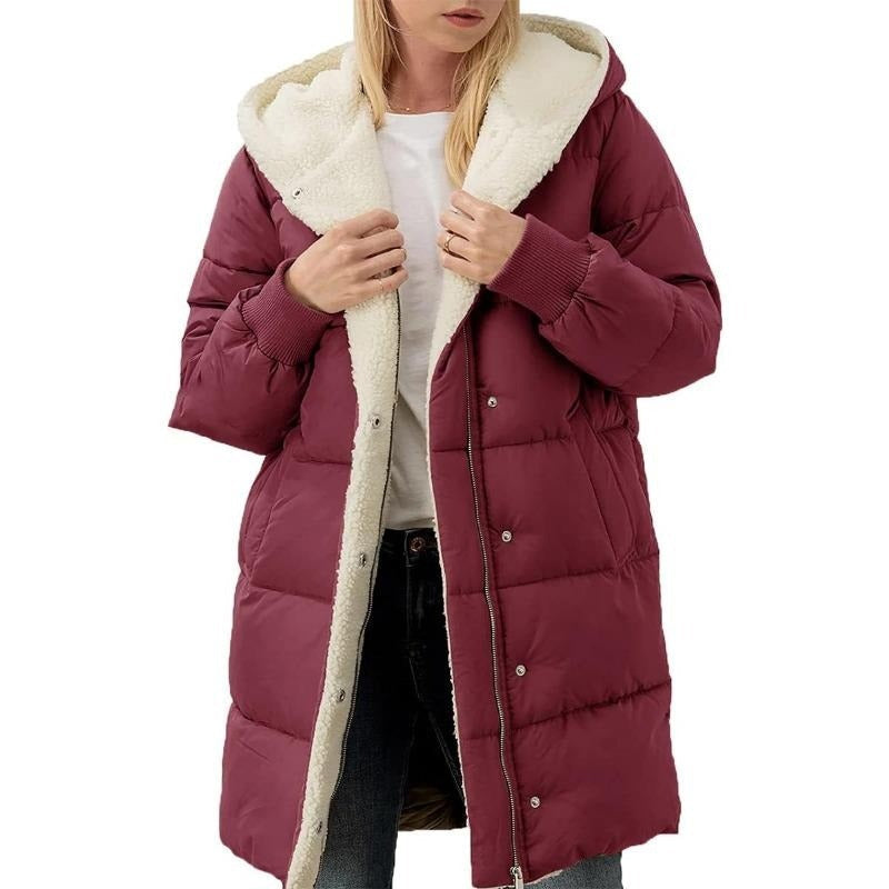 Einfarbiger, doppelseitiger, kapuze förmiger, langärmliger, schmal geschnittener Strickjacken Mantel