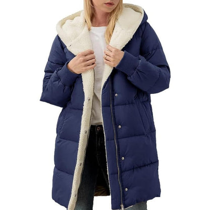 Einfarbiger, doppelseitiger, kapuze förmiger, langärmliger, schmal geschnittener Strickjacken Mantel