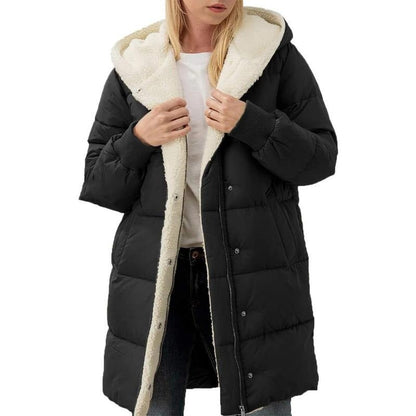 Einfarbiger, doppelseitiger, kapuze förmiger, langärmliger, schmal geschnittener Strickjacken Mantel
