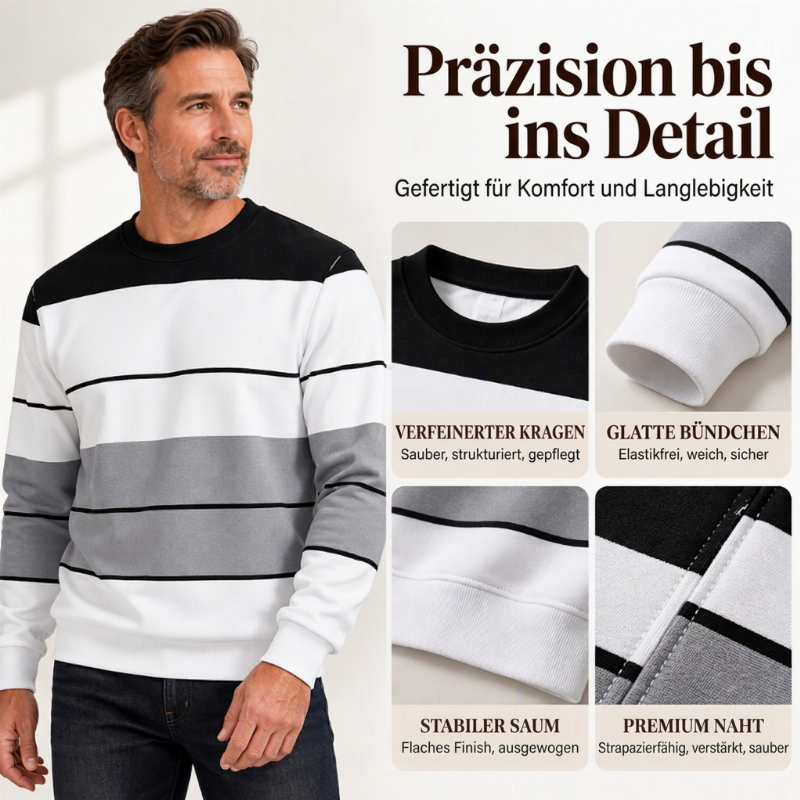 📦 Täglich 500+ Pakete versendet! Lässiges Rundhals-Sweatshirt für Herren mit Streifenmuster