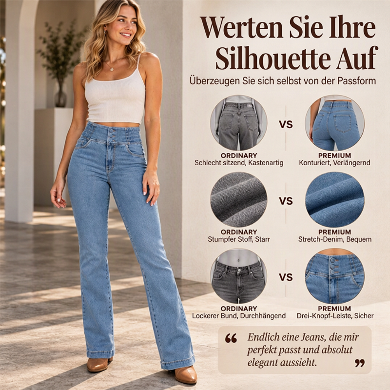 💞Beliebt: 50% Rabatt + Gratis Versand!💞 Damen elastische High-Waist Schlaghose Jeans