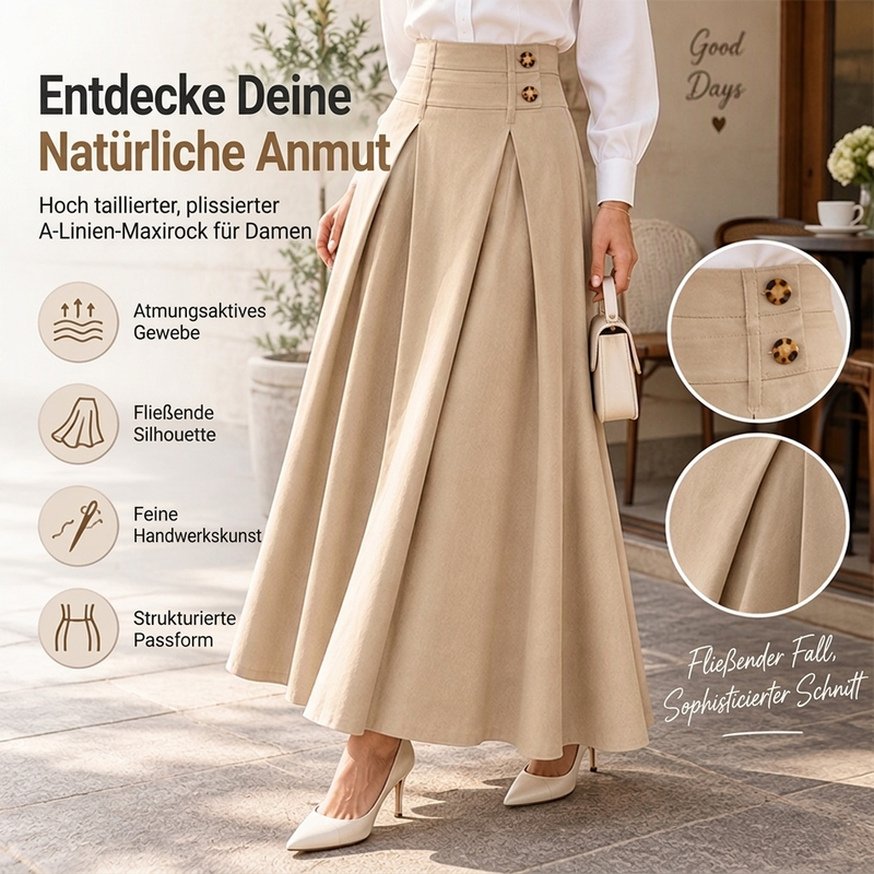 Damen High-Waist Plissierter A-Linien Maxirock