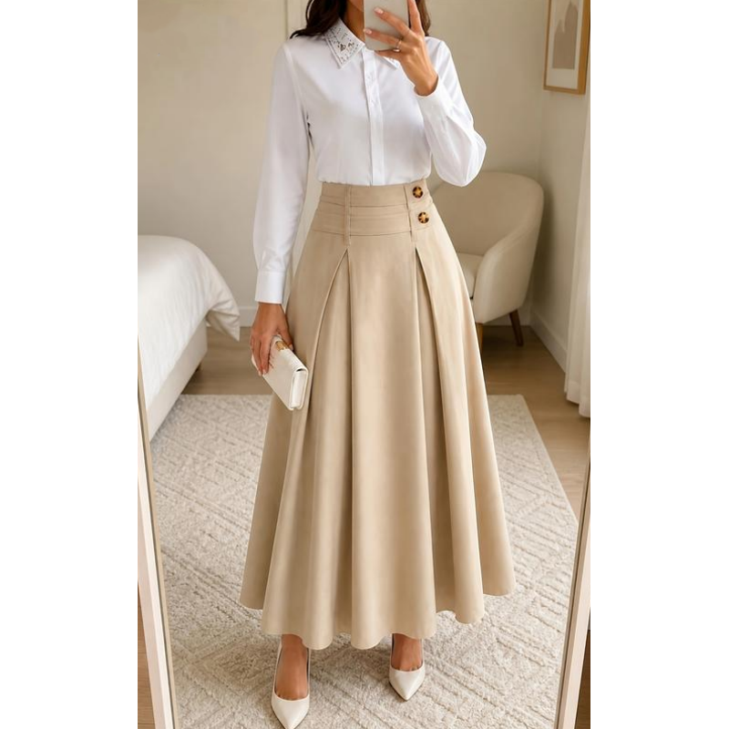 Damen High-Waist Plissierter A-Linien Maxirock