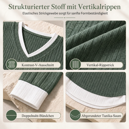 ⏰ Countdown läuft – 50% nur noch 3 Tage! Kunst-Zweiteiliger, geschichteter Strickpullover, lässiges Sweatshirt-Oberteil