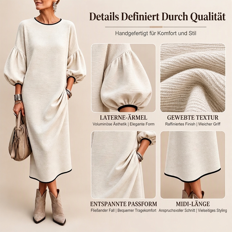 ✨ Neu eingetroffen – Nur heute 50 %! Damen Midikleid aus strukturiertem Strick mit Puffärmeln