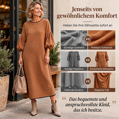 ✨ Neu eingetroffen – Nur heute 50 %! Damen Midikleid aus strukturiertem Strick mit Puffärmeln