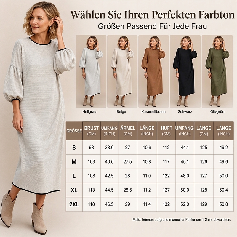 ✨ Neu eingetroffen – Nur heute 50 %! Damen Midikleid aus strukturiertem Strick mit Puffärmeln
